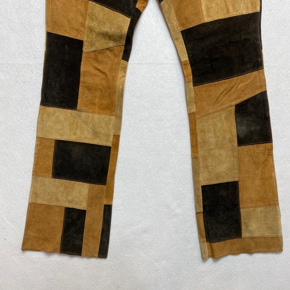 MISDEMEANOR Leather Flare Pants Womens Size 11 12 Tan Brown Patchwork Suede - Picture 3 of 8